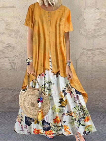 Floral Cotton Linen Casual Dress