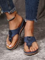 Floral Cutout Thong Wedge Slides