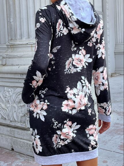 Floral Drawstring Hoodie Dress