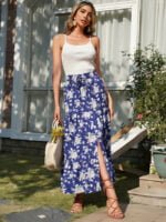 Wholesale Floral Elastic Waist Slit Skirt