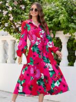 Floral Lapel Puff Sleeve Dress