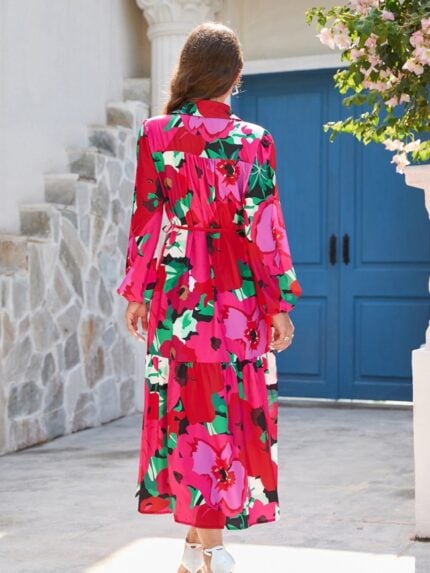 Floral Lapel Puff Sleeve Dress