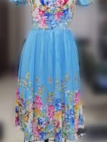 Wholesale Floral Lapel Short Sleeve Pleated Dress