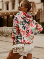 Floral Pattern Hooded Drawstring Sweatshirt