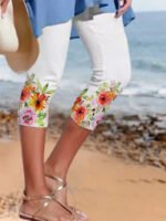 Floral Print Casual Cropped Pants