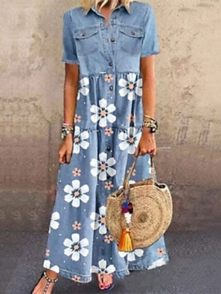 Floral-Print-Lapel-Casual-Maxi-Dress-1