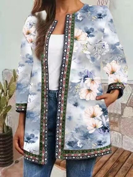 Floral Print Panel Casual Jacket