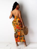 Floral Printed Skinny Backless Sling Dress