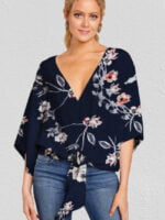 Floral Printing V-neck Knot Blouse