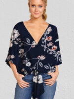 Floral Printing V-neck Knot Blouse