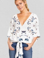 Floral Printing V-neck Knot Blouse