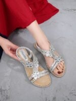 Floral Rhinestone Flat Sandals