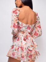 Floral Square Neck Ruffle Sleeve Jumpsuit