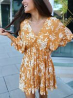 Wholesale Floral V-Neck Backless Dress