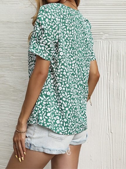 Floral V-Neck Chiffon Shirt