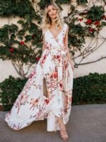 Floral V-Neck Long Chiffon Dress