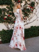 Floral V-Neck Long Chiffon Dress