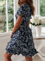 Wholesale Floral V-Neck Tie Mini Dress