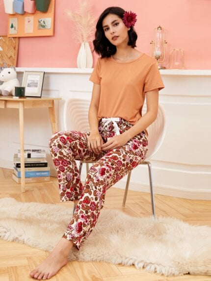 Wholesale Floral casual loungewear suit