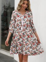 Floral five-point sleeve V-neck dress