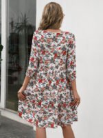 Floral five-point sleeve V-neck dress