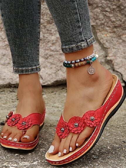 Floral flip-flops platform slippers