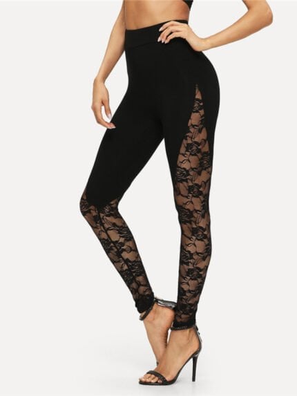 Floral lace panelling leggings