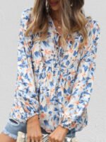 Floral lace-up loose shirt