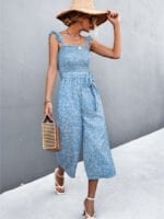 Wholesale Floral lace-up suspender jumpsuit