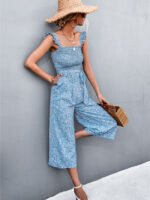 Wholesale Floral lace-up suspender jumpsuit