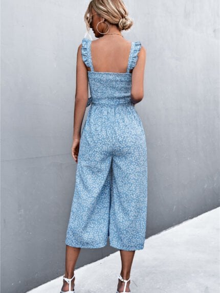 Wholesale Floral lace-up suspender jumpsuit