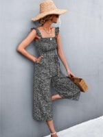 Wholesale Floral lace-up suspender jumpsuit