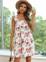 Floral print ruffled strap dress