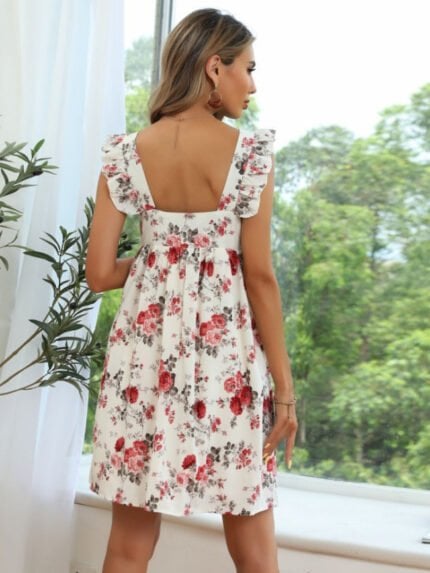 Floral print ruffled strap dress