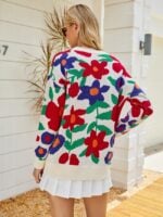 Floral round neck long sleeve sweater