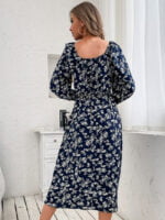 Floral square neck lotus sleeve dress