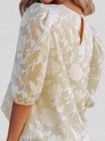 Wholesale Floral-textured puff-sleeve chiffon top