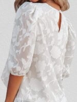 Wholesale Floral-textured puff-sleeve chiffon top