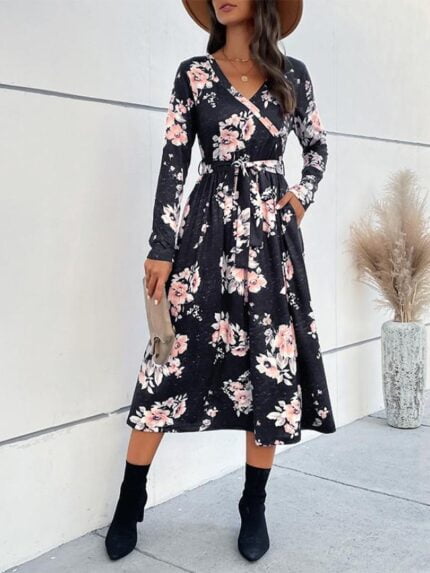 Floral v neck high waist maxi dress