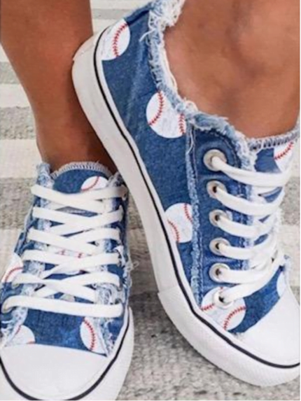 Football print lace-up denim canvas shoes