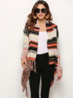 Fringe Trim Open Front Poncho Cardigan