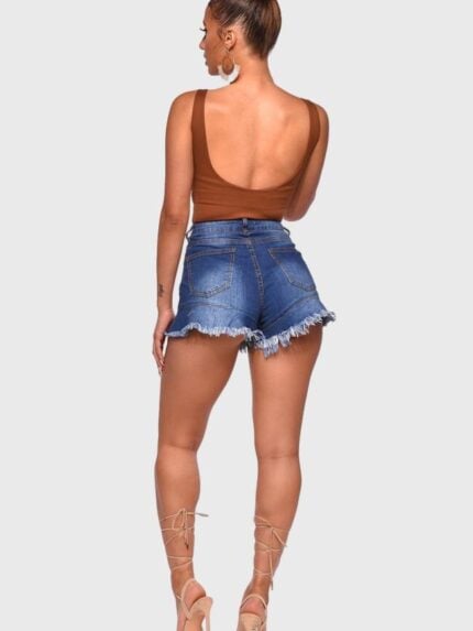 Fringed Mid-Rise Sexy Denim Shorts