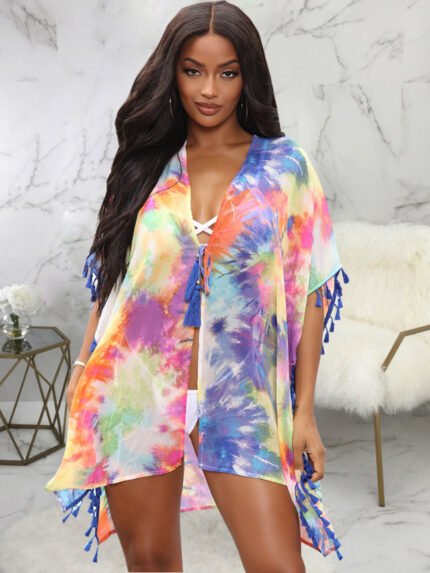 Fringed Multicolor Mesh Shirt Dress