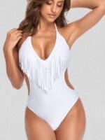 Fringed Solid One-Piece Swimsuit