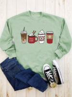 Funny Coffee Cup Printed Long Sleeve Top