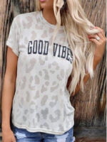 GOOD VIBES Leopard Print T-Shirt