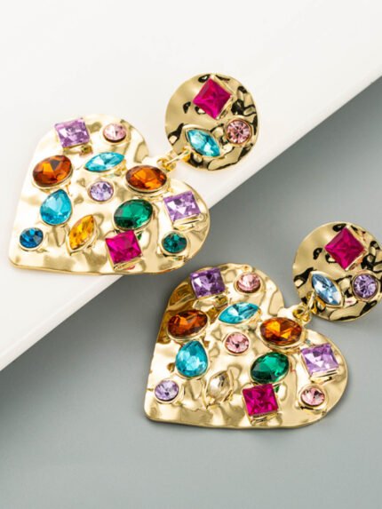 Geometric Colored Rhinestone Earrings