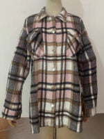 Geometric Plaid Print Pocketed Jacket