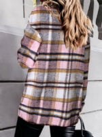 Geometric Plaid Print Pocketed Jacket