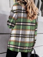 Geometric Plaid Print Pocketed Jacket